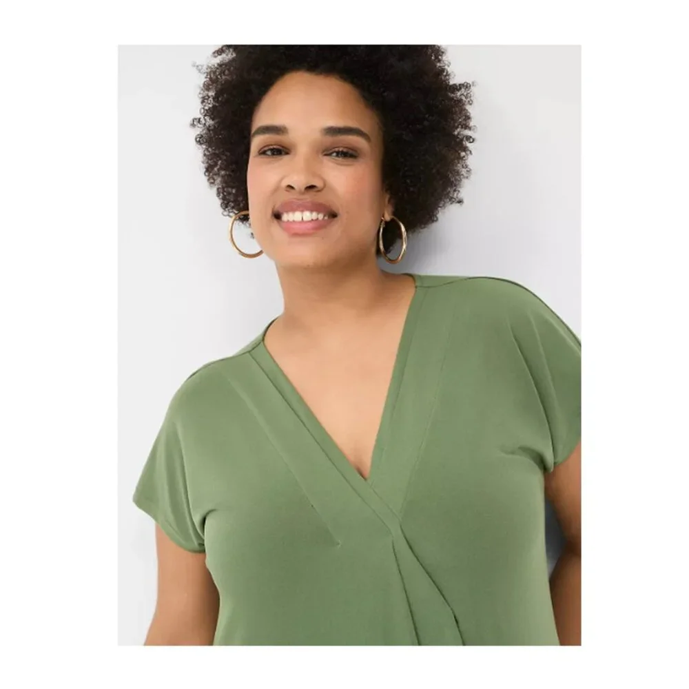 LANE BRYANT UEC Size 18/20 V-Neck Pleat-Front Jersey Midi Dress Green - Picture 2 of 13